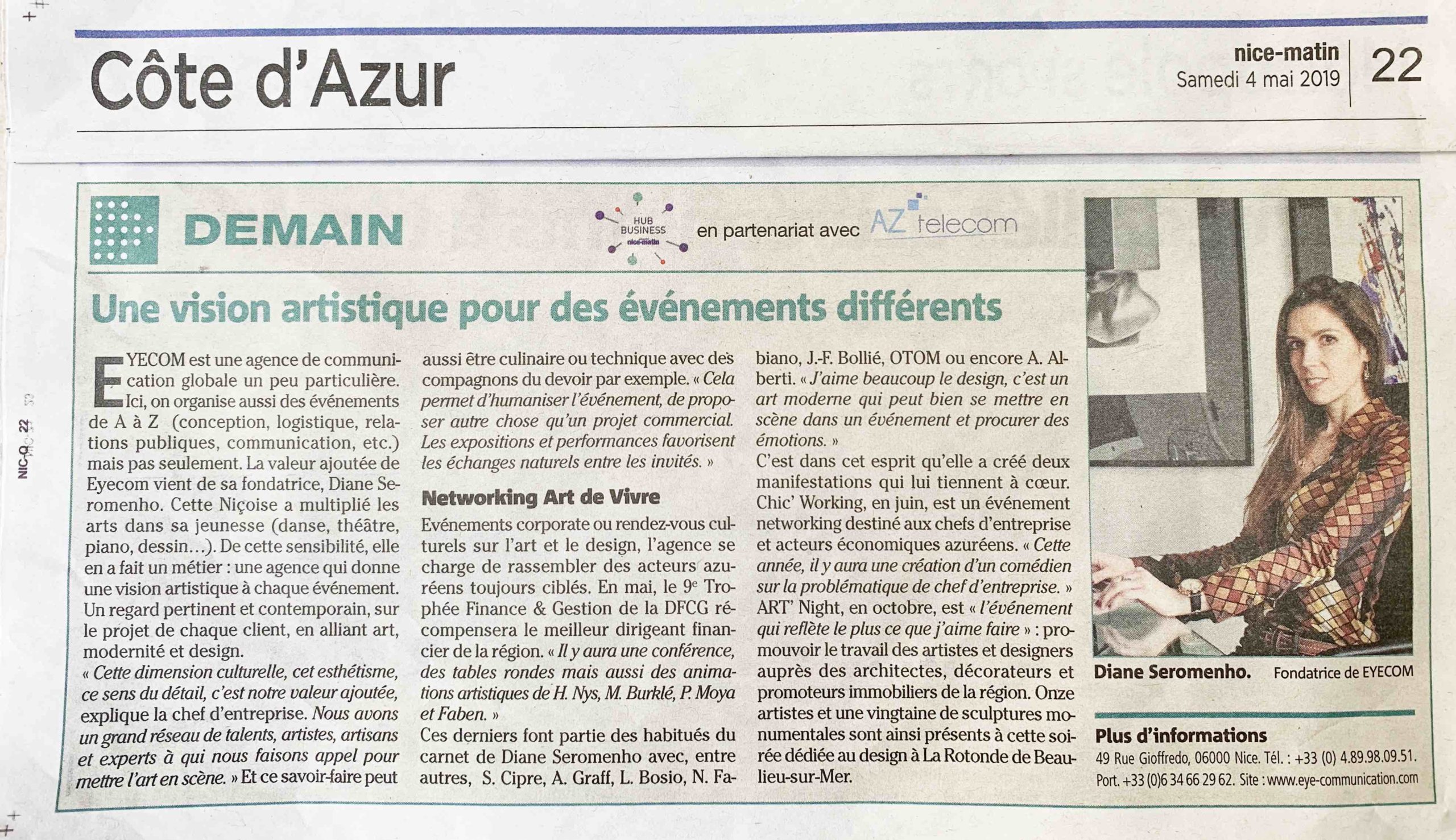 ARTICLE-NICE MATIN- DIANE SEROMENHO -EYECOM